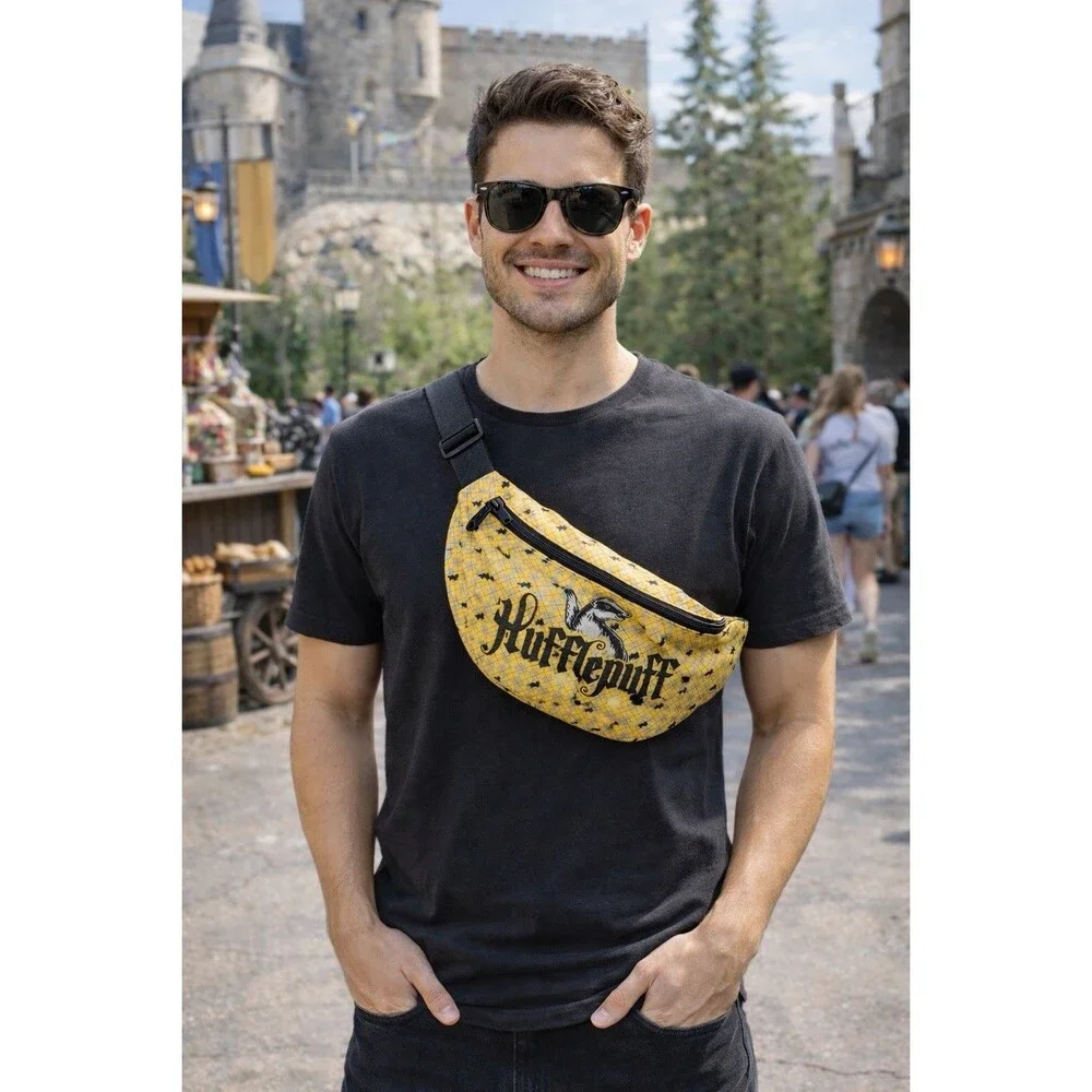 Harry Potter Hufflepuff Fanny Pack Mens Waist Bag Yellow Checkered Logo Belt Bag